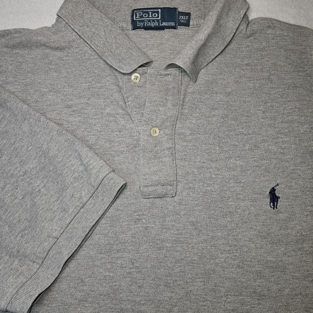 Polo Ralph Lauren Men's 2XLT Tall Grey Polo Shirt Classic Fit Pony Old Money Y2K
